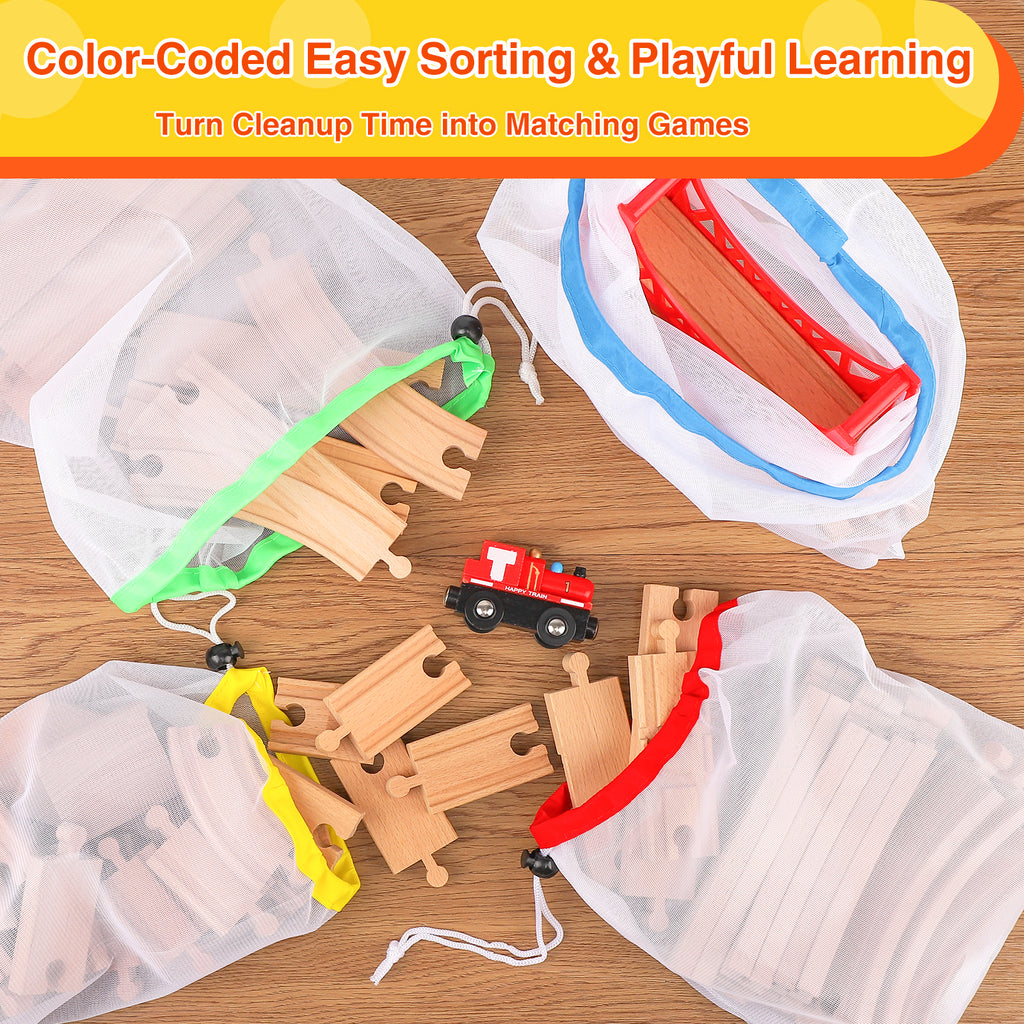WudBudz Wooden Train Tracks 60 Pcs Set