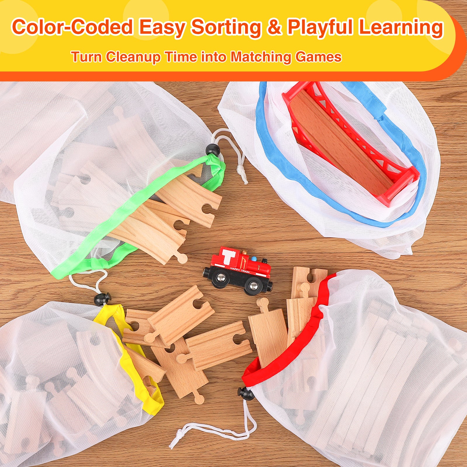 WudBudz Wooden Train Tracks 60 Pcs Set