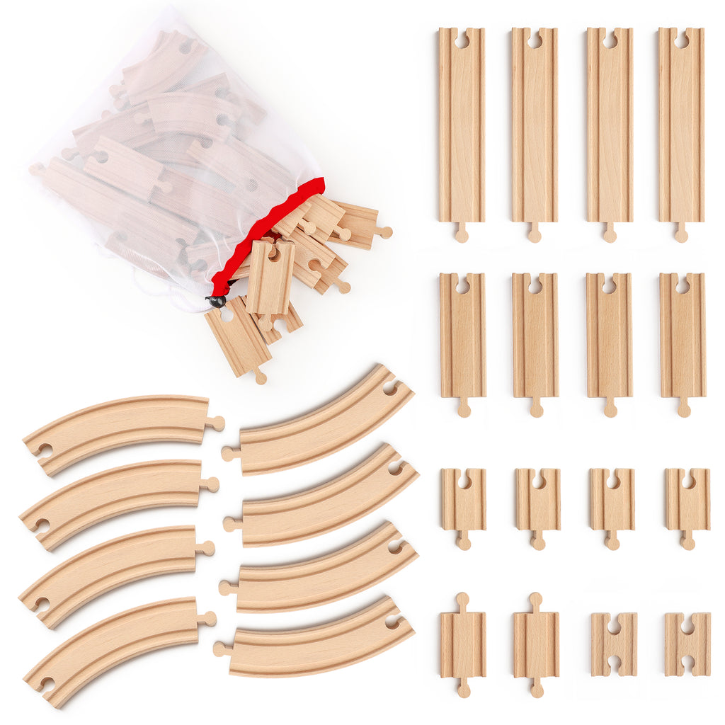 WudBudz Wooden Train Tracks 24 Pcs Set