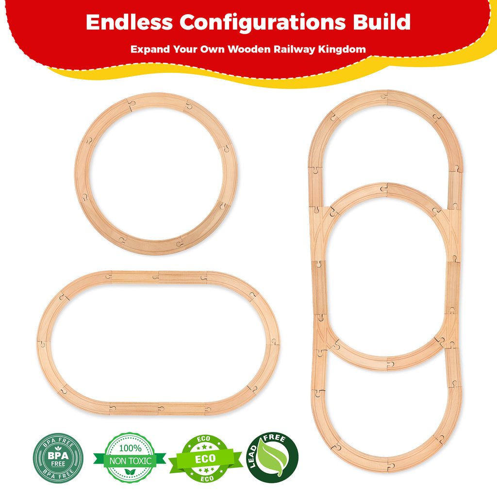 WudBudz Wooden Train Tracks 24 Pcs Set