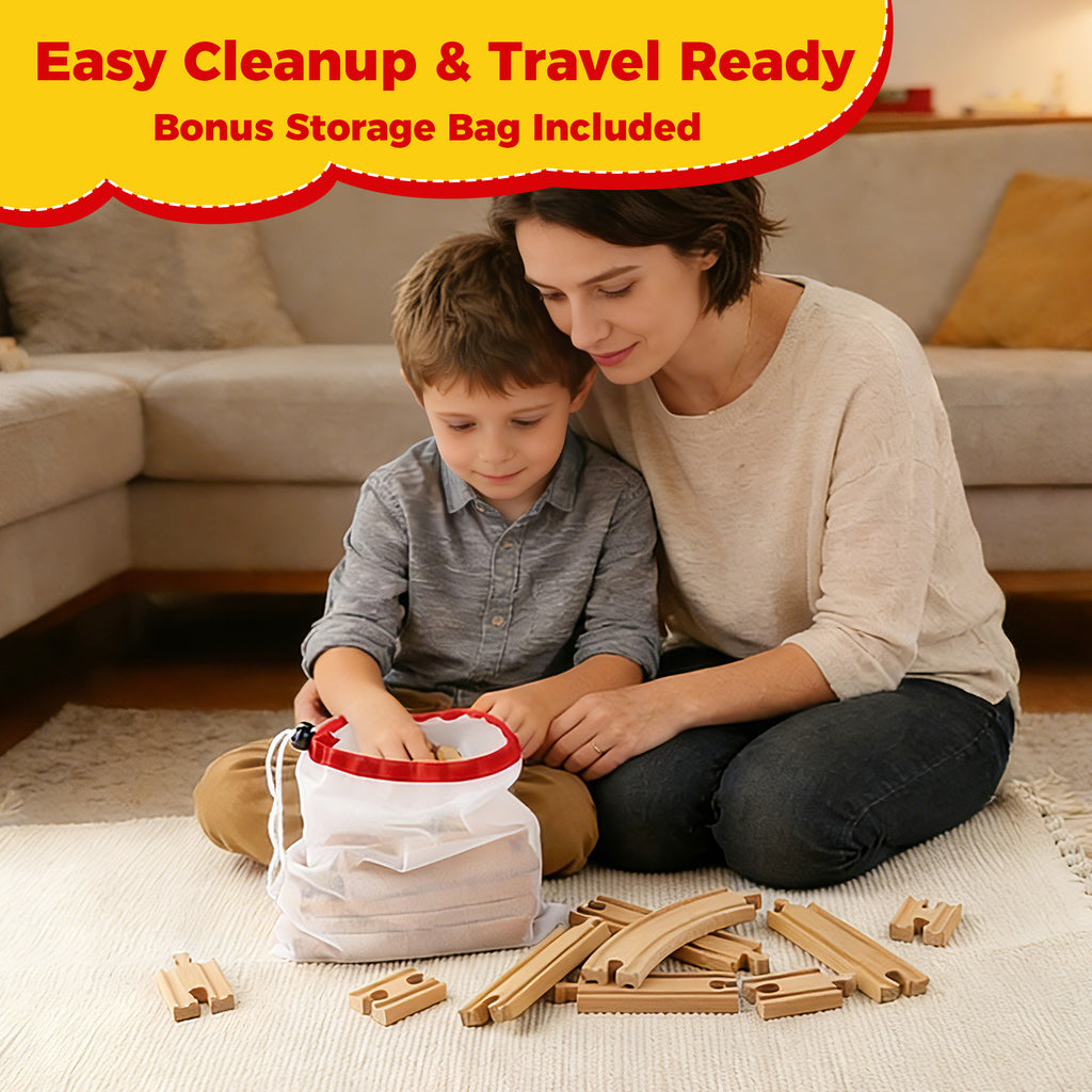 WudBudz Wooden Train Tracks 24 Pcs Set