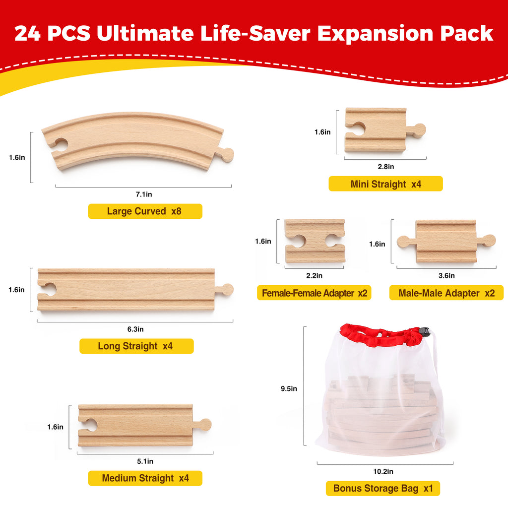 WudBudz Wooden Train Tracks 24 Pcs Set